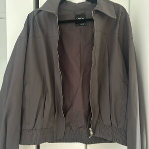 Zara Gray Zip-Up Bomber Jacket